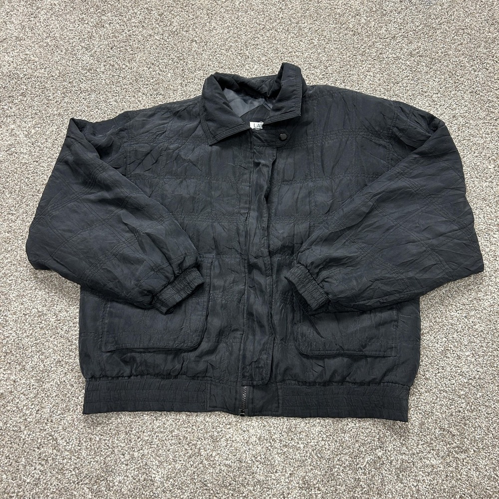 Lavon Petites Jacket Womens Petite PL Black Silk Quilted Bomber Full Zip Lined